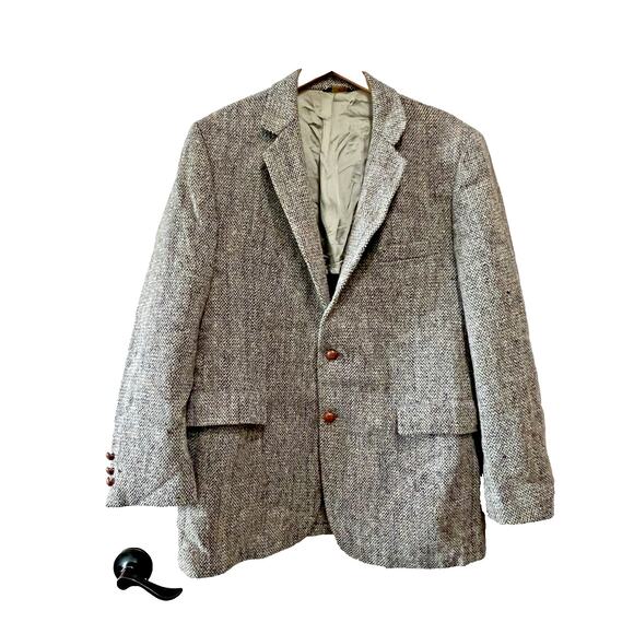 Vintage Harris Tweed Scotland wool heritage Classic hand woven Blazer coat 44 R - Picture 1 of 12